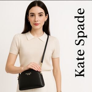 Kate Spade | Women's Crossbody Bag Saffiano Leather Purse | Black | 9"X6"